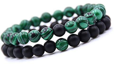 Unique Chakra Duo Armband Malachit und Abrazine Perlen 8mm Energiearmband Heilsteine unisex dehnbar Juweliers Qualität
