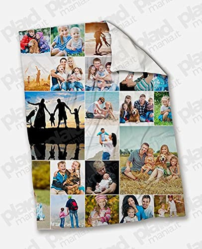 Generico Plaidmania - Coperta in Pile Matrimoniale Personalizzata con Foto Collage 200x180 cm - 10 Foto - Idea Regalo per Compleanno, Anniversario, Matrimonio - Adulti, Bambini, Animali Domestici