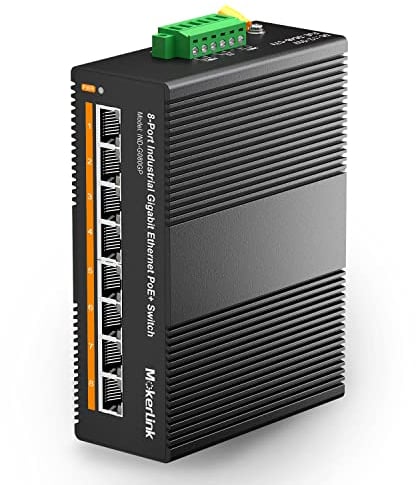 MokerLink 8 Ports Gigabit PoE Switch Ethernet Industriel sur Rail DIN, Alimentation PoE+ de 96W, capacité de 16 Gbit/s, réseau Non géré avec IP40 (de -40 à 185°F), avec Bloc d'alimentation