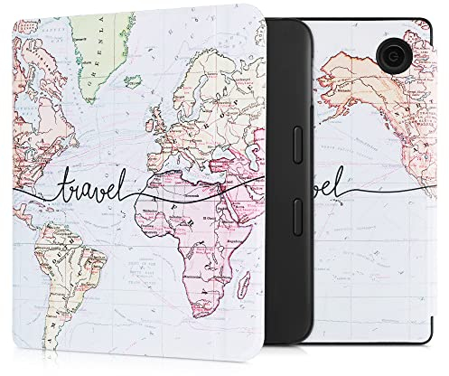 kwmobile Klapphülle kompatibel mit Tolino Vision 6 Hülle - eReader Case - Travel Schriftzug Schwarz Mehrfarbig