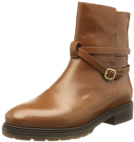 Tommy Hilfiger Botas Bajas con cinturón de Cuero para Mujer Fw0fw06658, Marrón Winter Cognac, 37 EU