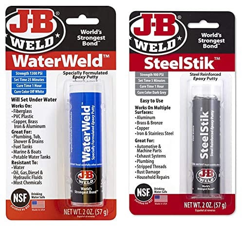 JB Weld Jb8277 Waterweld Under Water Adhesives, Off White 2 oz, 1 Pack & J-B Weld 8267UK SteelStik Epoxy Putty
