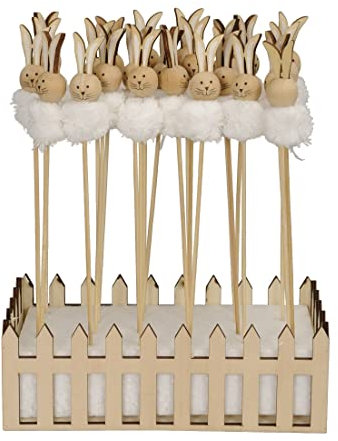 ETC putziger Kleiner Oster-Stecker Garten-Stecker Pick Blumen-Stecker Osterhase als weiße Wollkugel (4)