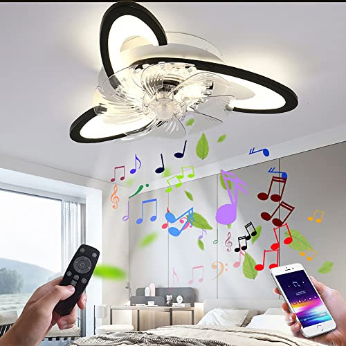 Silent LED Ceiling Fan with Lights and Remote Control Music Ceiling Fan Lamp with Bluetooth Speaker Dimmable Modern Flower Shape Fans Chandelier for Living Room children's Bedroom Dining Room Lighting