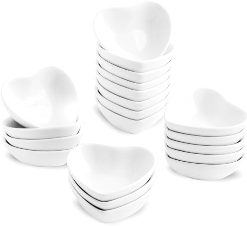 XINLTC Herzförmiges Keramik Dip Schüsseln Set von 20, 1 Oz Saucenschalen, Sojasauce Gerichte, Mini Schüsseln für Charcuterie Board Sushi, BBQ, Gewürze, Vorspeisen, Fingerfood Gewürzschalen