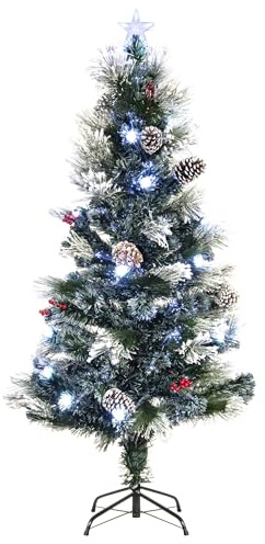 Christmas Tree World | 5ft Artificial Pre-lit Snowy LED Frosted Pine | Natural and Realistic Look with Bushy and Luxury Quality PVC Tips | Easy to Assemble and Take Down | 60cm Diameter