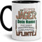 Tassendruck Tasse selbst gestalten - mit Name Personalisieren - mit Spruch - Super Jäger mit Flinte - Geschenkidee für Jäger, Jagd, Waidmann | Innen & Henkel Schwarz, 300ml
