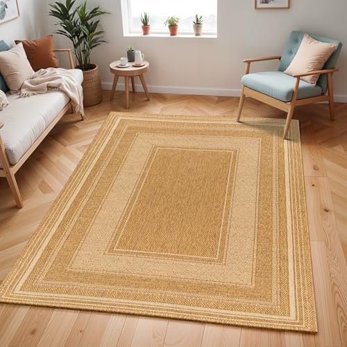Livabliss Siddhi Struda Indoor Outdoor Rug – 200x275 cm, Tan & Dark Brown