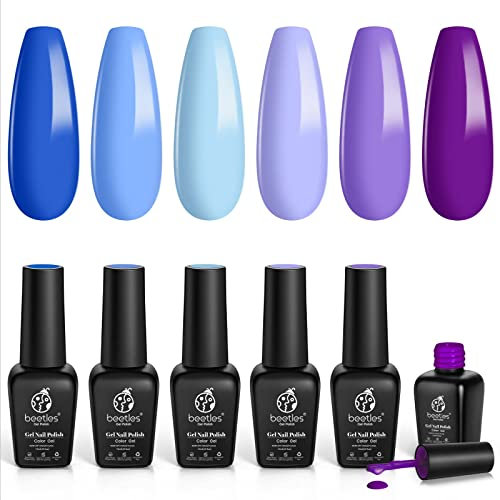 Beetles Blue Purple Nagellack Set - 6 Farben UV Nagellack Aquamarin Meerjungfrau Gel Nagellack Set Starter Nail Nagellack Design Geschenk Trocken Gel für Frauen Anfänger Nail Art 7.5ml