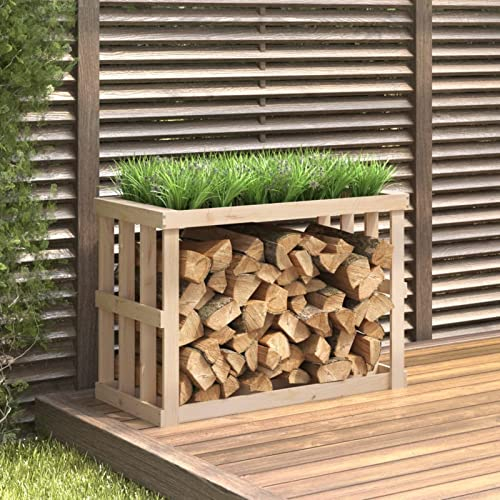 LAPOOH Outdoor-Kaminholzregal, Holzunterstand, Holzstapelhilfe, Aufbewahrung Holz, Holzregal, Brennholzregal Außen, Kaminholz Aufbewahrung, 108x52x74 cm Massivholz Kiefer