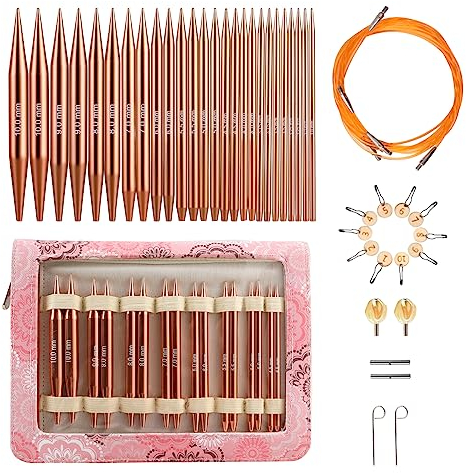 JOZEA Interchangeable Circular Knitting Needles Set with case and Accessories for Arthritic Hands, Round Aluminium Set Suitable for Knitting Enthusiasts Knitting & Crochet Accessories Gifts, Blue