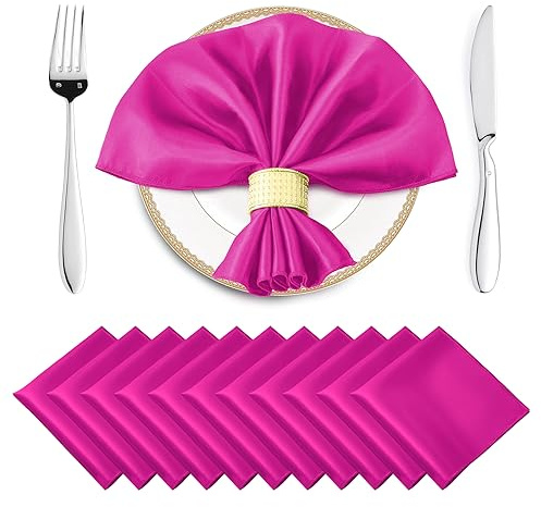 Horbaunal Satin-Servietten, quadratisch, seidig, weich, für Hochzeiten, Bankette, Partys, 50,8 x 50,8 cm, Hot Pink, 16 Stück