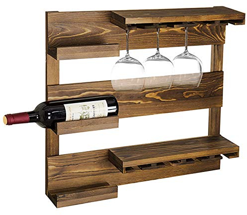 Porte-bouteilles en bois mural, porte-bouteilles de vin vintage et porte-verres à vin pour 3 bouteilles et 8 porte-verres à longue tige, étagères de rangement pour cadeaux à thème pour femme The New