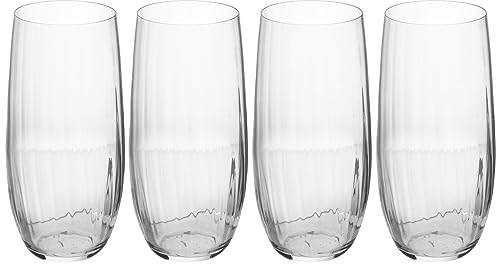 MIKASA Treviso Crystal Highball Glass, 400ml, Set of 4 Lead-Free, Clear Fine Glasses with Rippled Effect for Celebrations
