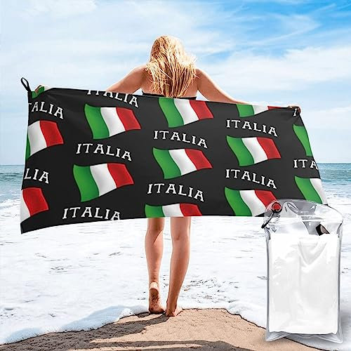 Serviette de plage drapeau italien Italia Italie, serviettes de plage en microfibre, surdimensionnées, à séchage rapide (80 x 160 cm), résistantes au sable, absorbantes, compactes, couverture de plage