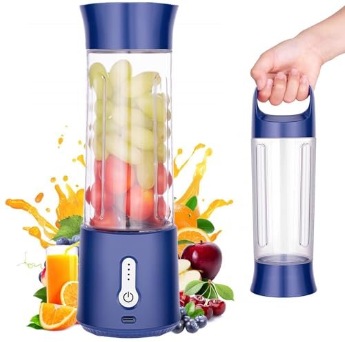Rainpal Mixeur Portatif Pour Smoothie, 500mL USB Portable Blender Usb Rechargeable avec Couvercle de Portable, Blender Personnel Sans Fil pour Shakes et Smoothies, Tasse de Mixage sans BPA (Bleu)