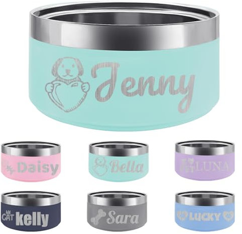 Personalized Stainless Steel Dog Cat Bowl with Name,Customized Laser Engraved Pet Bowl Non Slip for Water and Food 25oz,40oz,53oz (Mint Green)