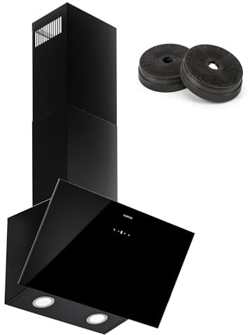 Klarstein Laurel Campana Extractora 60 cm - Angular, 417 m³/h, A+++, LED, 3 Velocidades & Boost, Filtro Carbón, Táctil, Recirculación o Extracción, Campana Extractora Decorativa Cocina, Negro