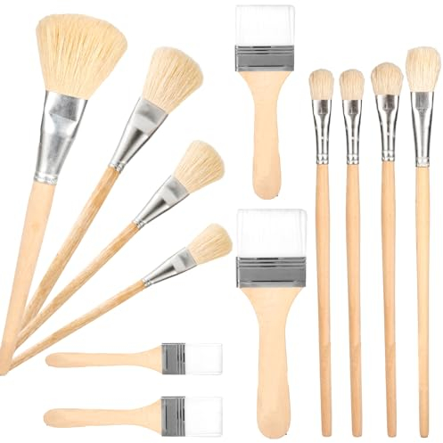 12pcs Gilding Brush Set, Paint Brush Set Acrylic Gold Leaf Brush Wartercolor Foil Goat Hair Mop Blending Brushes for Painting Art Crafts Supplies