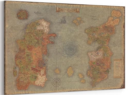 MGSBCXN Retro of Warcraft Karte auf Leinwand, gerahmtes Poster, Drucke, Azeroth-Spiel, Bild, Kunstwerk, Zorn des Lichkönigs, Wanddekoration, Zuhause, Wohnzimmer, Schlafzimmer, Jungenzimmer,