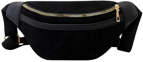 FINEASY Bauchtasche Schwarz & Braun, Cord Tasche Gürteltasche für Damen Herren, Fanny Pack Bauchtasche Festival Damen Bauchtaschen Hüfttasche Damen Hip Bag Bauchtasche Damen Stylisch (Schwarz)