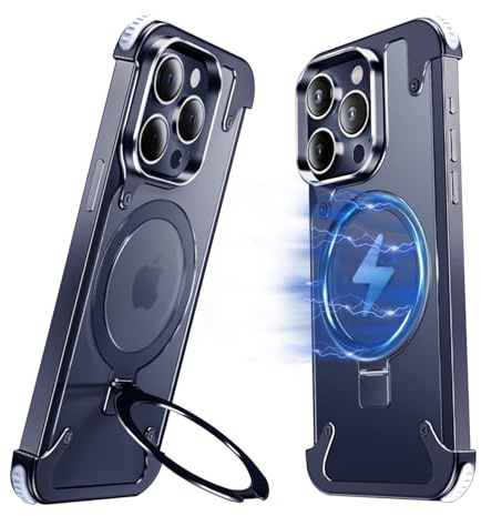 NIFBANG Stoßfest Aluminium für iPhone 15 Pro Max Hülle mit Magsafe,Durchscheinend Rahmenlose Handyhülle Anti-Scratch Anti-Fingerprint Handyhüllen Dünn,Schutzhülle mit Integrierter Ständer