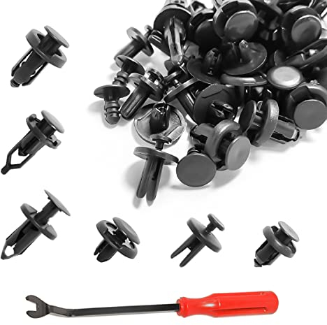 Adunsiaoto 120 Piezas Coche Plástico Remaches de Fijación, Universales Grapas Coche 6 Tamaños Clips, Coche Nylon Negro Remaches de PláStico, Coches Remaches Plastico para Puertas y Clips de Plástico
