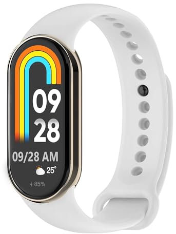 OcioDual Correa de Recambio Compatible con Xiaomi Mi Band 8, de color Blanco, Pulsera de Repuesto de Silicona Suave Flexible Sport Goma Transpirable