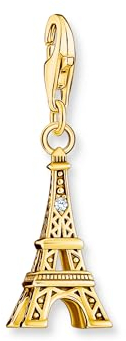 THOMAS SABO 2 Charm-Anhänger Eiffelturm mit weißem Zirkonia vergoldet 925 Sterlingsilber, 750 Gelbgold Vergoldung 2075-414-39