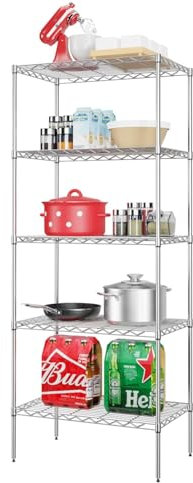 BestOffice 5 Etagen Drahtregal Einheit Metall Regal Veranstalter Heavy Duty Drahtregal Lagerung Einheit Rack Dienstprogramm für Bad Büro Küche (schwarz, 35 D x 60 W x 154 H)