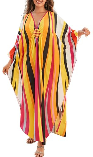 LikeJump Kaftano lungo da donna, stile boho, copricostume da bagno, kimono, taglie forti