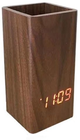 DINESA Support pour stylo Horloge LED Horloge électronique Pot à crayons de bureau papeterie pour étudiants Horloge électronique contrôlée par la voix C