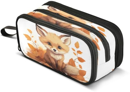 Federmäppchen mit Ahornblatt-Fuchs, großes Fassungsvermögen, Stifttasche für Jungen und Mädchen, 3 Fächer, Federmäppchen, Studenten, Schreibwaren, Organizer, Marker-Etui für Schule, Büro, Arbeit,