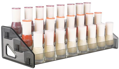 JessLab Nail Polish Organizer, with Nail Polish Tray and Acrylic Liquid Holder, Space-Saving Display Rack for Professional Salons and Home Use, Grey, 3-Tier