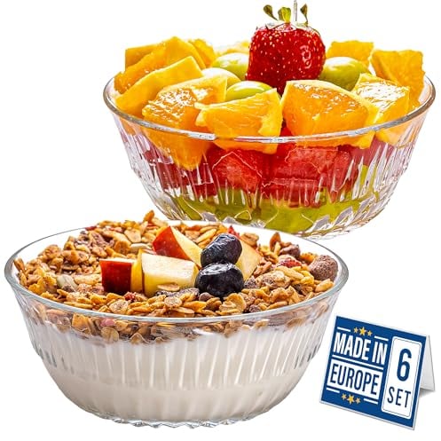 CRYSTALIA Premium Glass Dessert Bowls, Set of 6, 345 ml, Stackable Crystal Glass Dessert Cups