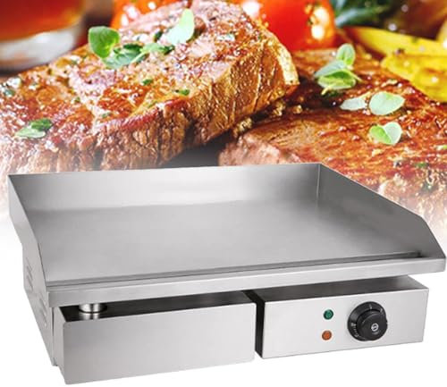 CGLYYDS Plancha Eléctrica Comercial, Plancha De Encimera Plana De Acero Inoxidable con Control Termostático, Superficie De Cocción De 8 Mm De Espesor, 55x47 Cm, 3000 W