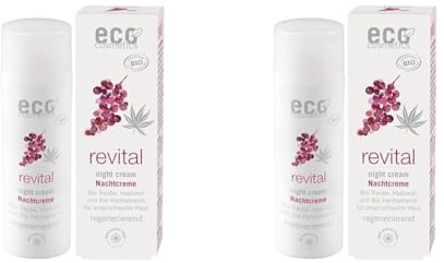 ECO revital Nachtcreme 50 ml mit Bio Traubenkernextrakt, Hyaluron und Bio Hanfsamenöl - Cosmos Organic (Packung mit 2)