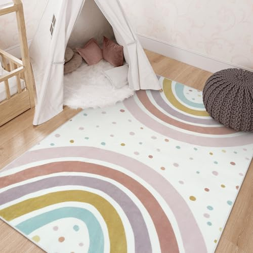 STARUIA Waschbarer Regenbogen-Teppich für Mädchenzimmer, Boho-Klassenzimmerteppich, klein, 7,6 x 12,7 cm, weicher Kinderteppich, rutschfest, für Spielzimmer, Zelt, Baby-Wohnheim