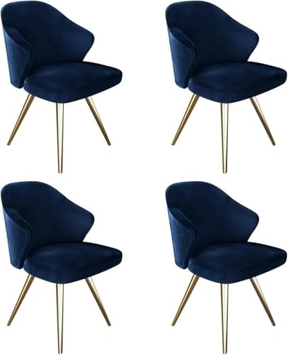 TS TAC-SKY Sillas De Oficina, Comedor, Dormitorio, Respaldo De Terciopelo, Patas De Metal, For El Hogar, Juego Moderno De 4(Deep Blue)