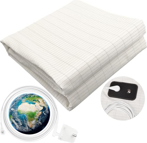 VigorVortex Drap plat de mise à la terre conducteur 10 % fibre argentée pour un meilleur sommeil avec cordon de mise à la terre de 4,6 m Blanc 99 x 203 cm 1 pièce
