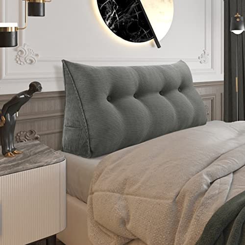 BNCKTRD Rückenkissen Keilkissen Rückenlehne Kissen für Bett Sofa Kopfteil Gepolstert Bettkissen Wandkissen Sofakissen Groß Rueckenkissen Couchkissen Dekokissen Kordsamt Grau 120cm