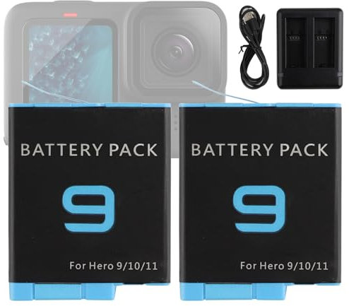 Swark 1800 mAh, 2 batterie di ricambio per fotocamera AHDBT-901 per GoPro Hero 9 Black/Hero 10 Black/Hero 11 Black/Hero 12, nero, batteria aggiuntiva con caricabatterie, due batterie