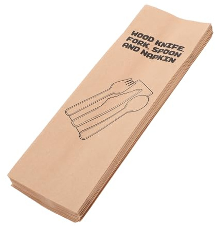 TOPBATHY Cutlery Storage Bags 100pcs Kraft Paper Holders Biodegradable Flatware Sleeves for Restaurant Party Events Tableware Organization