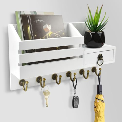 LPAMABA Portachiavi da Parete in Legno, con 6 Ganci - Appendi Chiavi da Muro Design Moderno per Casa, Ufficio, Ingresso e Corridoio - Organizzatore Chiavi Parete, Oggetti Piccoli (Bianco)