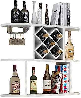 GFRWKCEX Portabottiglie da Parete in Legno Moderno, portabicchieri capovolti, mobiletto per Il Vino per la casa, Soggiorno, Ristorante, Bianco