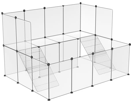 HENGMEI Freigehege Gittergehege Kaninchen Gehege, 143x108x93 cm | Meerschweinchen Käfig Kleintierkäfig Welpengehege Hasengehege, Transparent