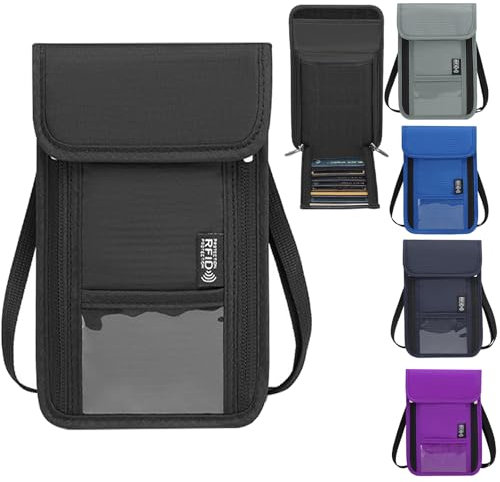 GOSLYLY Portadocumenti da Collo Borsello da Viaggio con Blocco RFID Porta Passaporto con Tracolla Regolabile per Uomo Donna Portafoglio da Сollo perPassaporto, (Nero)