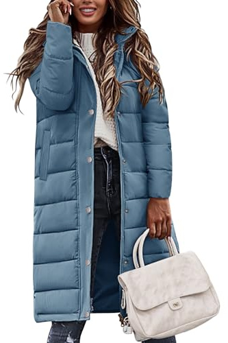Tuopuda Winterjacke Damen Wintermäntel Lang Winddichter Warm mit Kapuze Stehkragen Jacke Mantel Parka Übergangsjacke Winterparka Steppmantel Herbst Winter Outdoorjacke