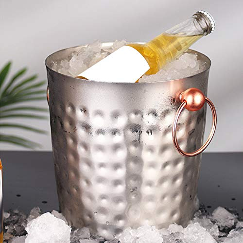 KIMISS 3L Portable Stainless Steel Ice Bucket with Rose Gold Handle - Elegant Champagne Drum for Home Bar, Parties, and Outdoor Use