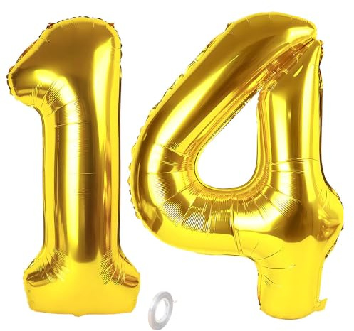 Balorise 40 Pouces Aluminium Ballon Géant Or Chiffre 14/41, Gonflable Hélium, Grand Numéro 0-9, 10-100 (101cm), Décoration de Doré Foil Ballons pour Fête d'anniversaire et Mariage